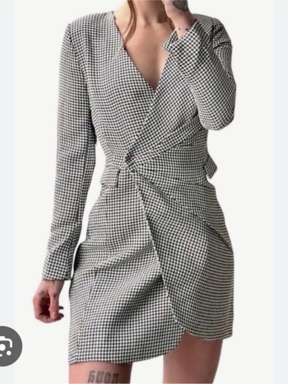 Jason Wu Black and White Houndstooth Wrap Dress Size Small